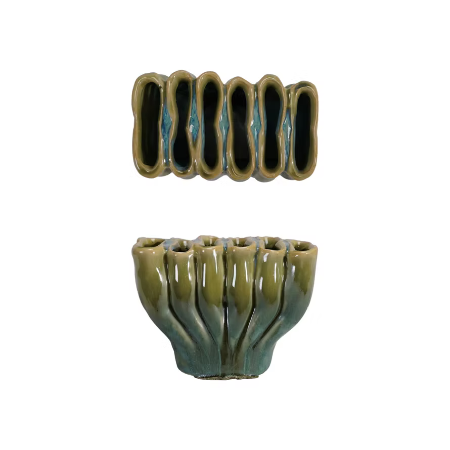 6 Section Green Vase